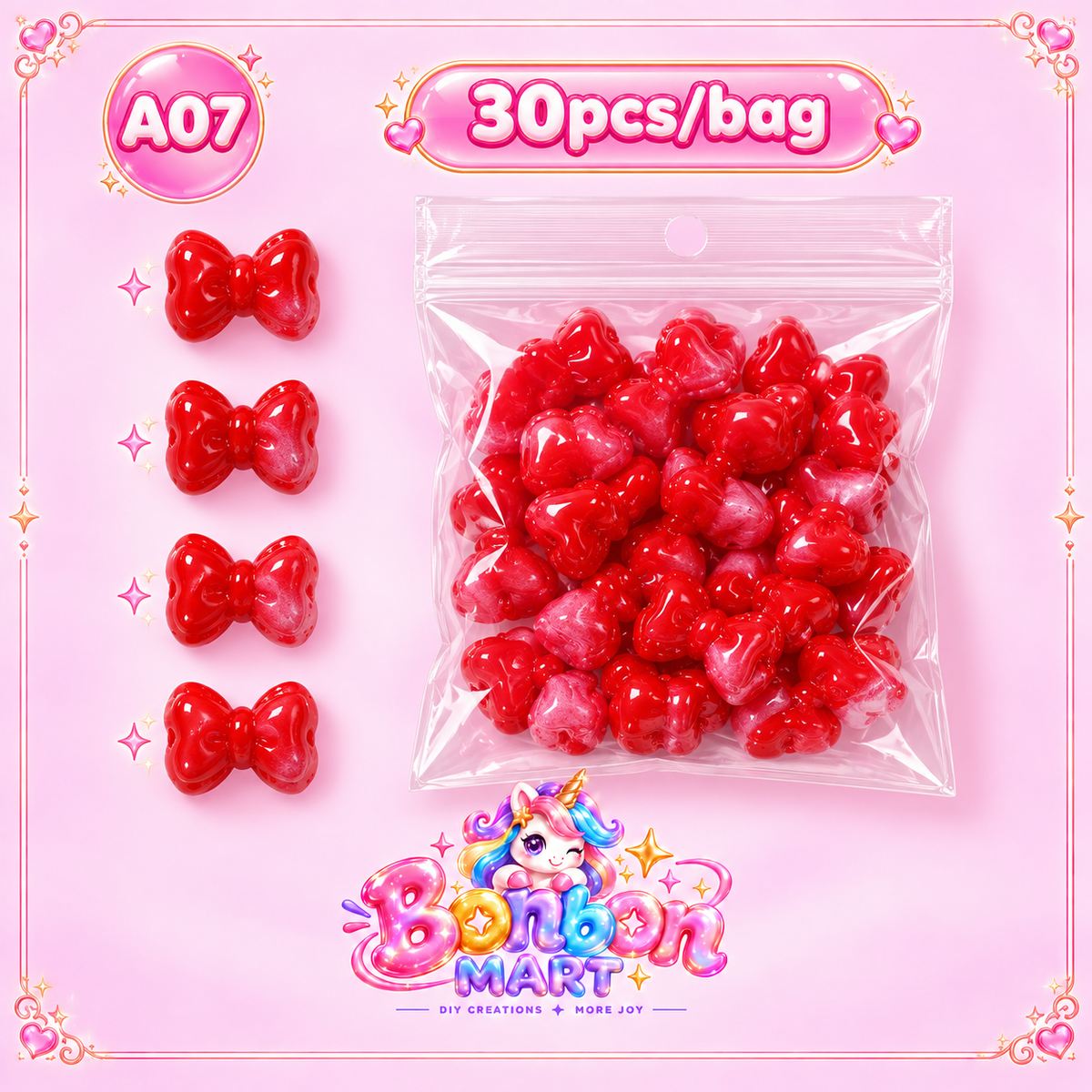 A07 · Red Glossy Bow Bead (30pcs/bag)