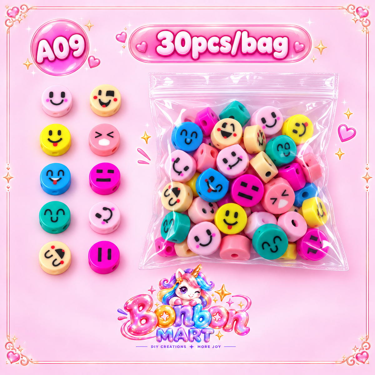 A09 · Emoji Face Bead (30pcs/bag)