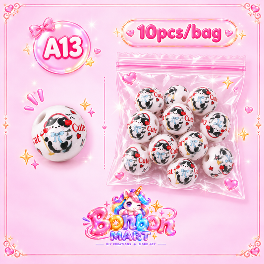 A13 · Cute Cat Print Bead (10pcs/bag)