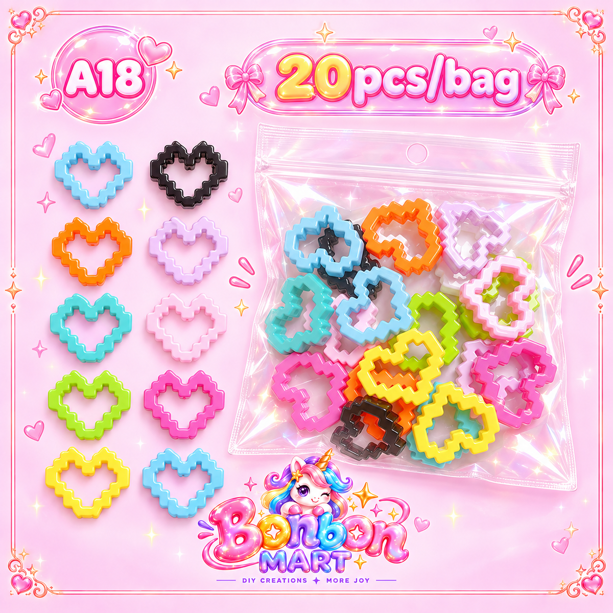 A18 · Pixel Heart Bead (20pcs/bag)