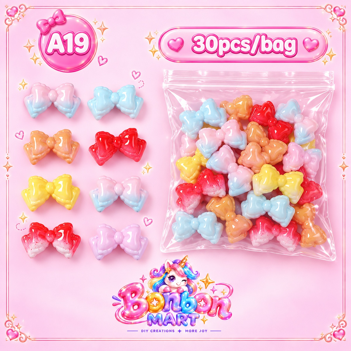 A19 · Glossy Gradient Bow Bead (30pcs/bag)