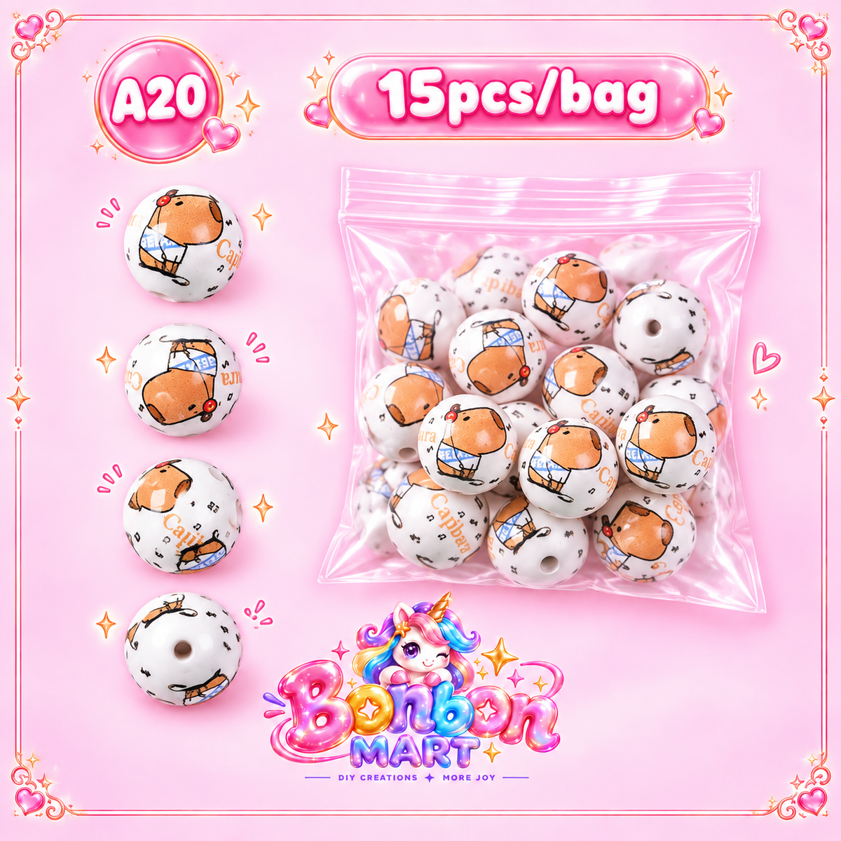 A20 · Capybara Print Bead (15pcs/bag)