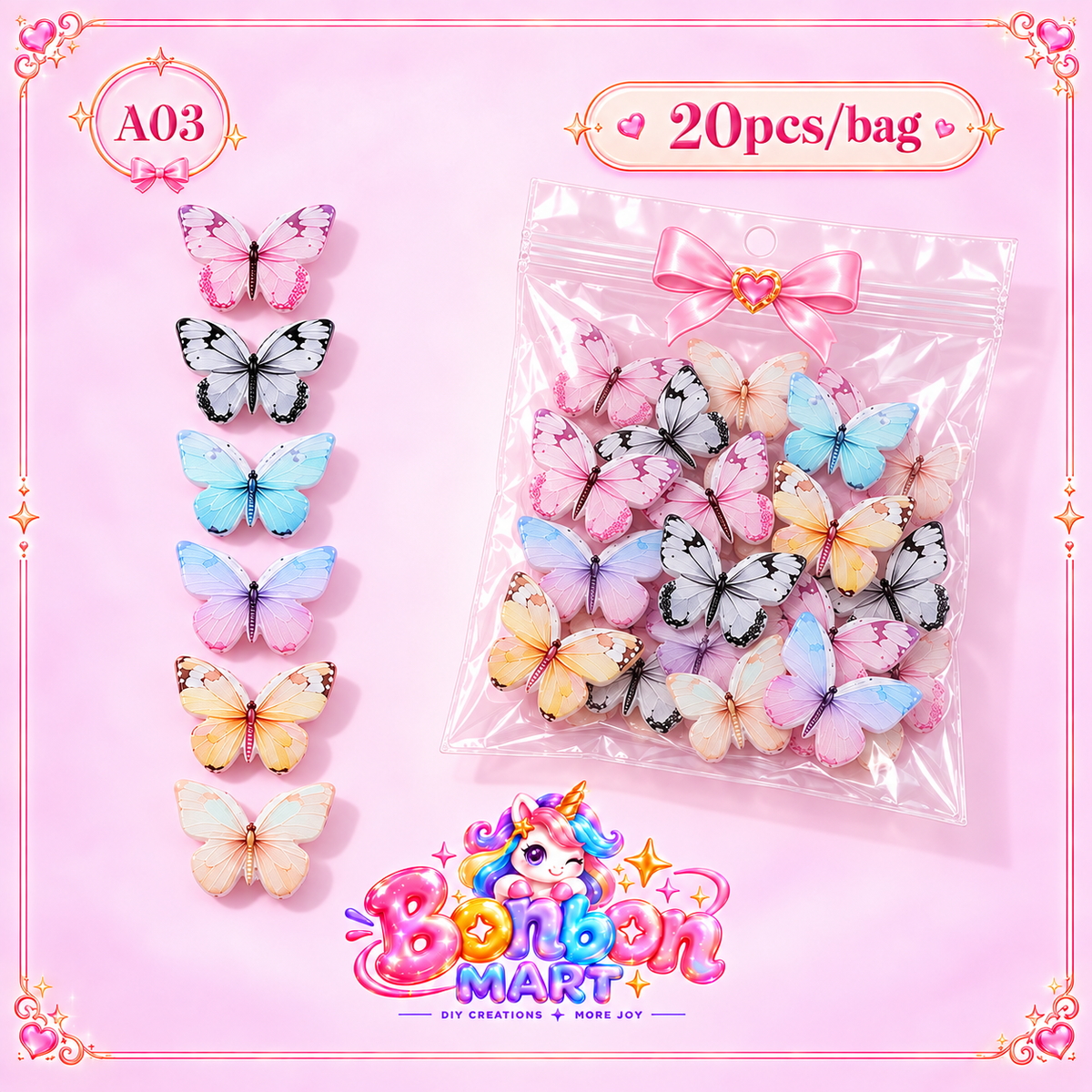 A03 · Pastel Butterfly Bead (20pcs/bag)