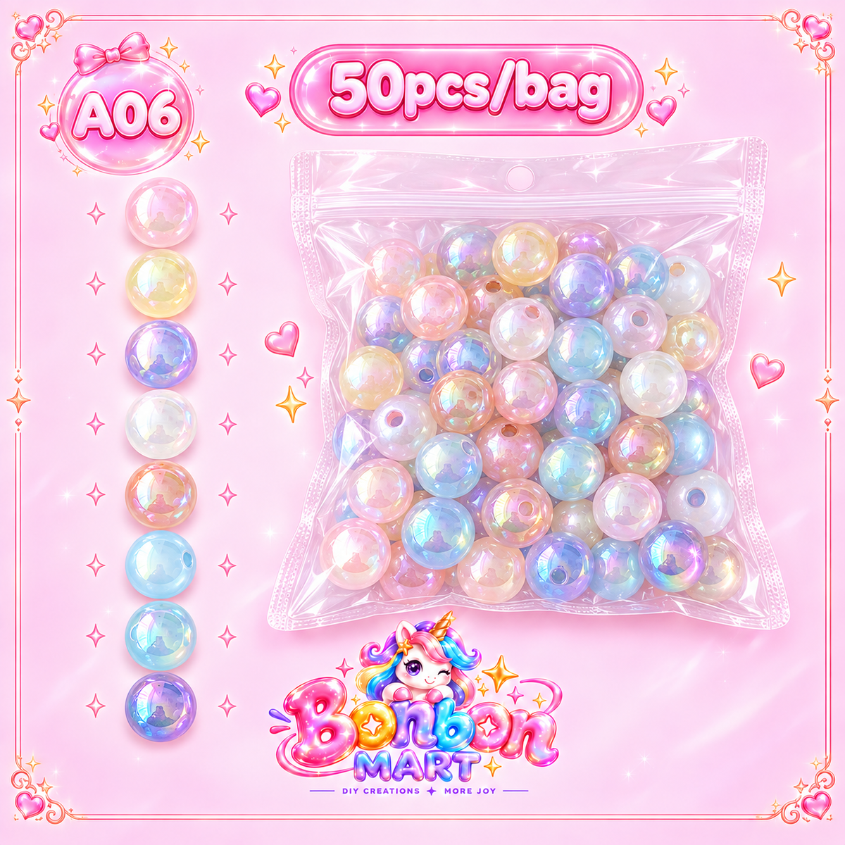 A06 · Iridescent Round Bead (50pcs/bag)
